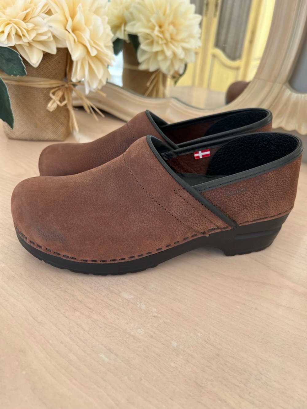Sanita Brown Leather Clogs from Denmark